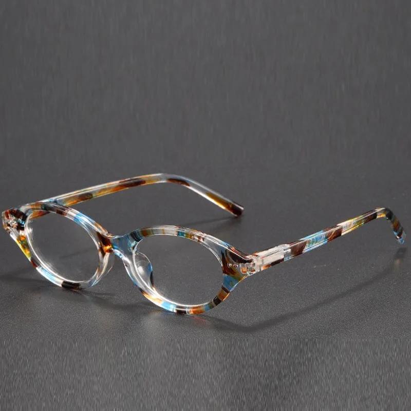 Vintage Elliptical Frame Reading Glasses for Women Blue Light Blocking Eyeglasses Female Fashion Printing Far Sight Eyewear+2.0