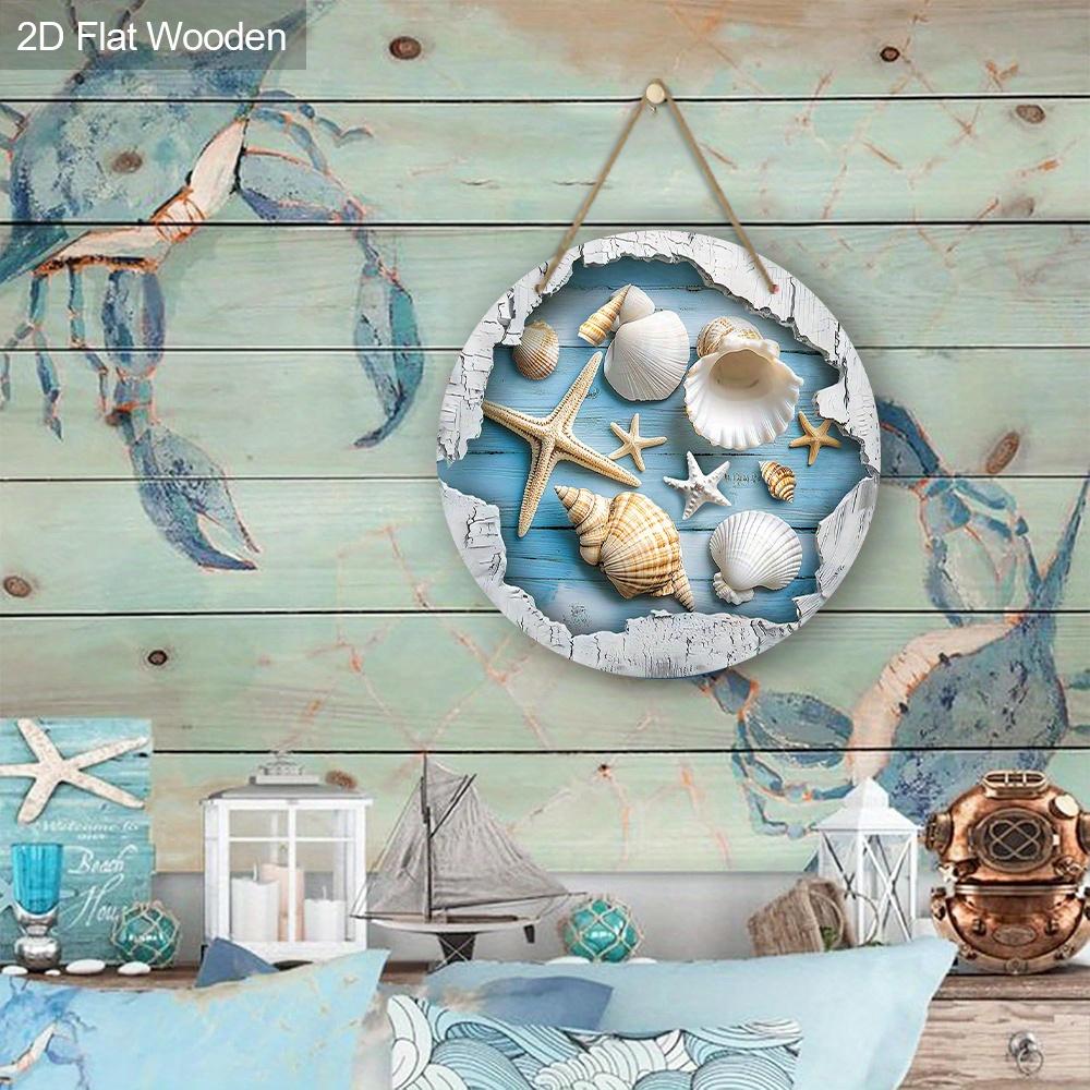 Summer Wooden Sign with Starfish & Shell Pattern - Rustic Decorative Hanging Plaque - Ideal for Versatile Usage