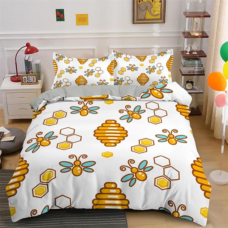 Housse de couette Abeille Cartoon Joli Thème Animaux Volants Jaunes pour Enfants Garçons Filles Cadeaux Femmes Belles Fleurs Décoration de Chambre