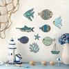 10 Pcs Wood Nautical Wall Decor Rustic Beach Theme Fish Starfish Sailboat Coral Wall Art Coastal Ocean Hanging Sculpture for Living Room Bedroom
