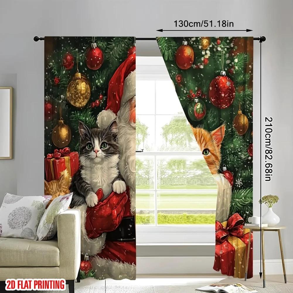Jit Lebendiges Katzenmuster Vorhänge Design Gardinen Polyester Weihnachten Fensterdeko Haus Lichtblockierend Set von 2 Mit Stangentasche Gefertigt