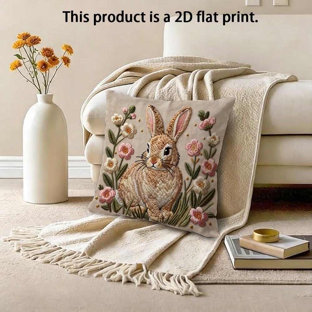 1 Piece, Cute Rabbit Flower 2D Flat Pillowcase