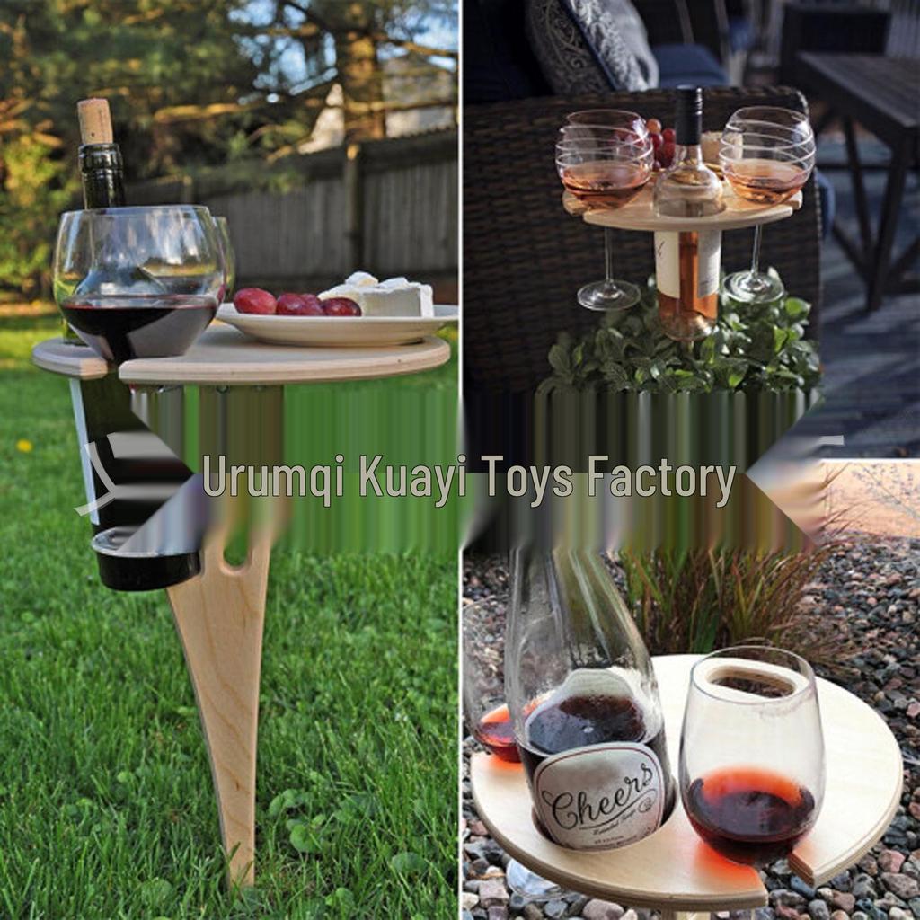 Portable Folding Outdoor Wine Table & Beach Insert Rack for Picnics