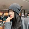 Wool Knitted Hat for Women In Autumn and Winter Face Showing Small Curled Heap Pile Hat  Warm Confinement Hat Ear Protection Gray Cold Hat for Men