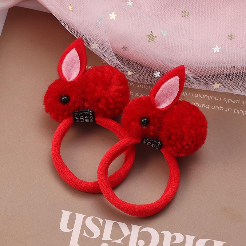 2PCS New Sweet Hair Ball Rabbit Girls Kids Elastic Hair Bands Cute Princess Hair Accessories Children Hair Ties Baby Headwear