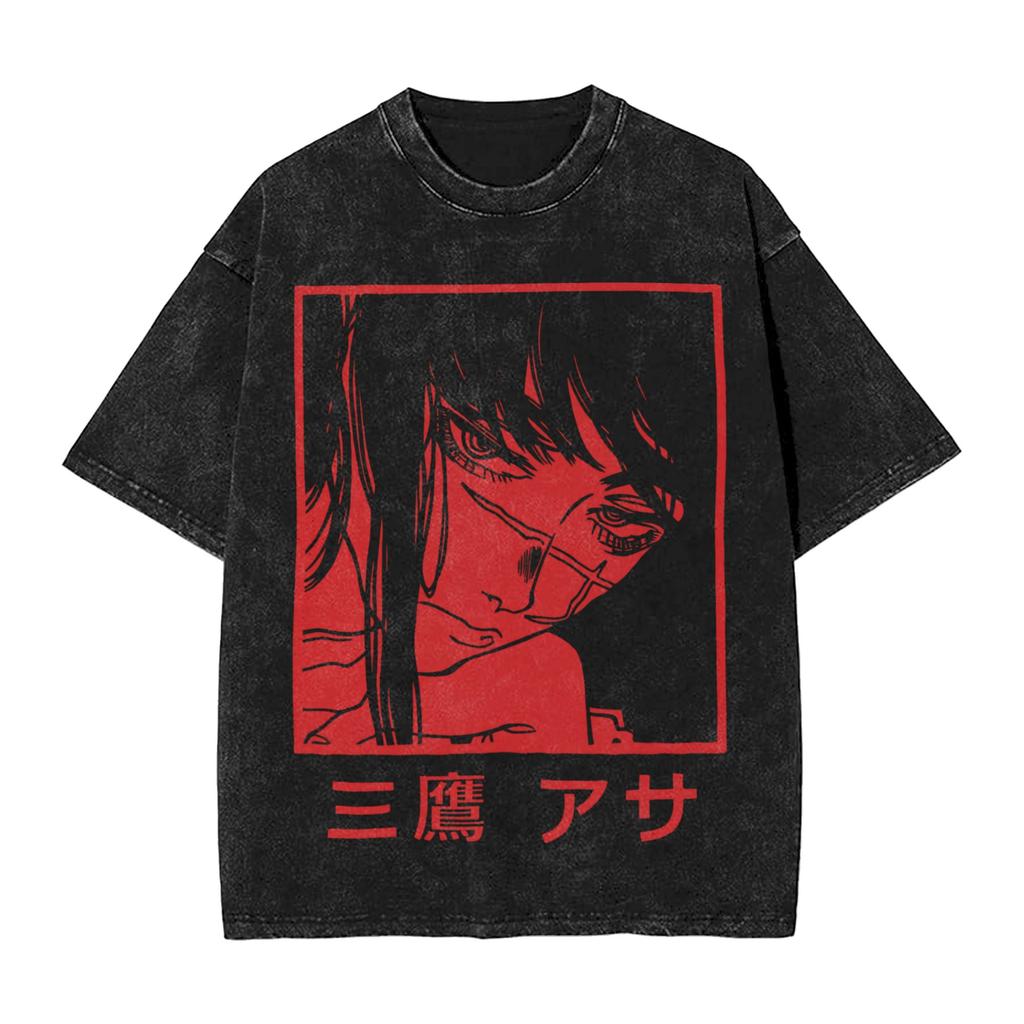 Anime Chainsaw Man Yoru T Shirt Hip Hop Gothic Washed Oversized TShirt Men Women Clothing Short Sleeve Cotton Tees Tops