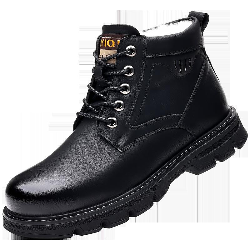Stivali Martin da uomo caldi in pelle lana ispessiti a collo alto scarpe in pelle di cotone da lavoro stivali da neve antiscivolo e impermeabili