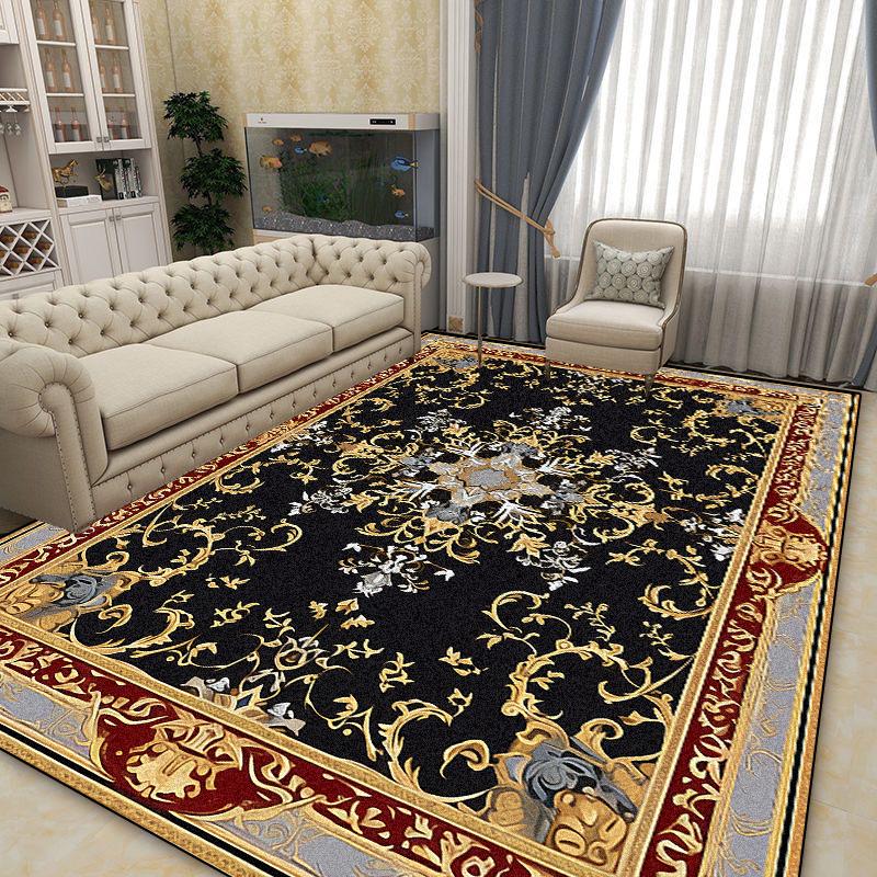 Prabangus didelio ploto kilimas svetainei Juoda Auksinė apdaila Sofos zona Neslystanti grindų danga Namų miegamojo prieškambario kilimai 200x400cm