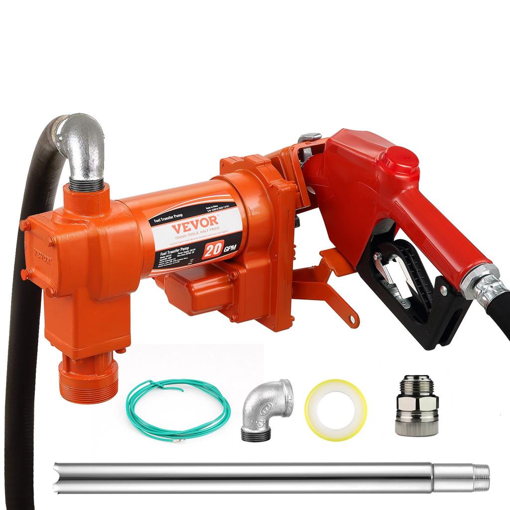 VEVOR Fuel Transfer Pump, 12V DC 20 GPM 1/4 HP, Gasoline Extractor Pump with Automatic Nozzle, Discharge Hose & Suction Pipe for Gasoline, Diesel