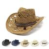 Ethnic Style Western Denim Hat For Men And Women, Summer Sun Protection Visor Hat, Retro Hollow Straw Hat