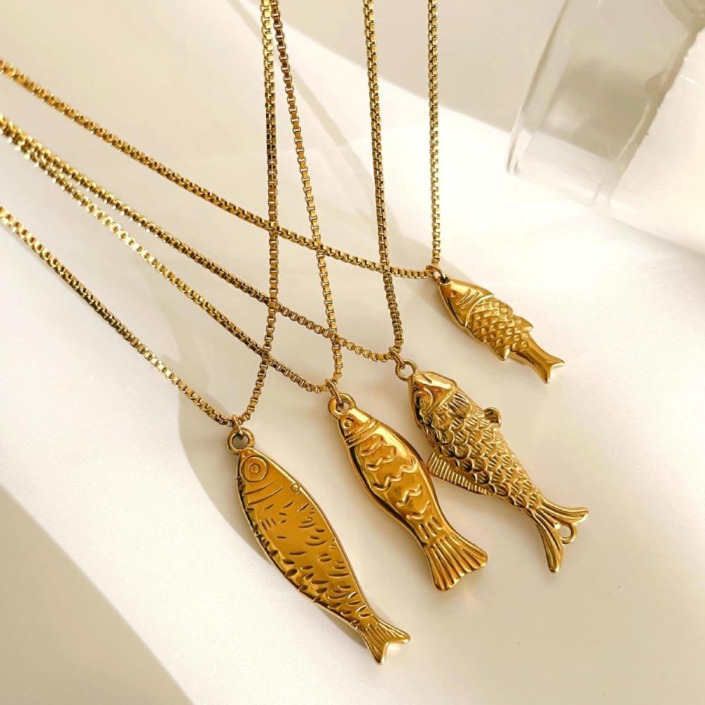 Stainless Steel Mini Fish Necklace Gold Ocean Style Beach Chain Choker Vacation
