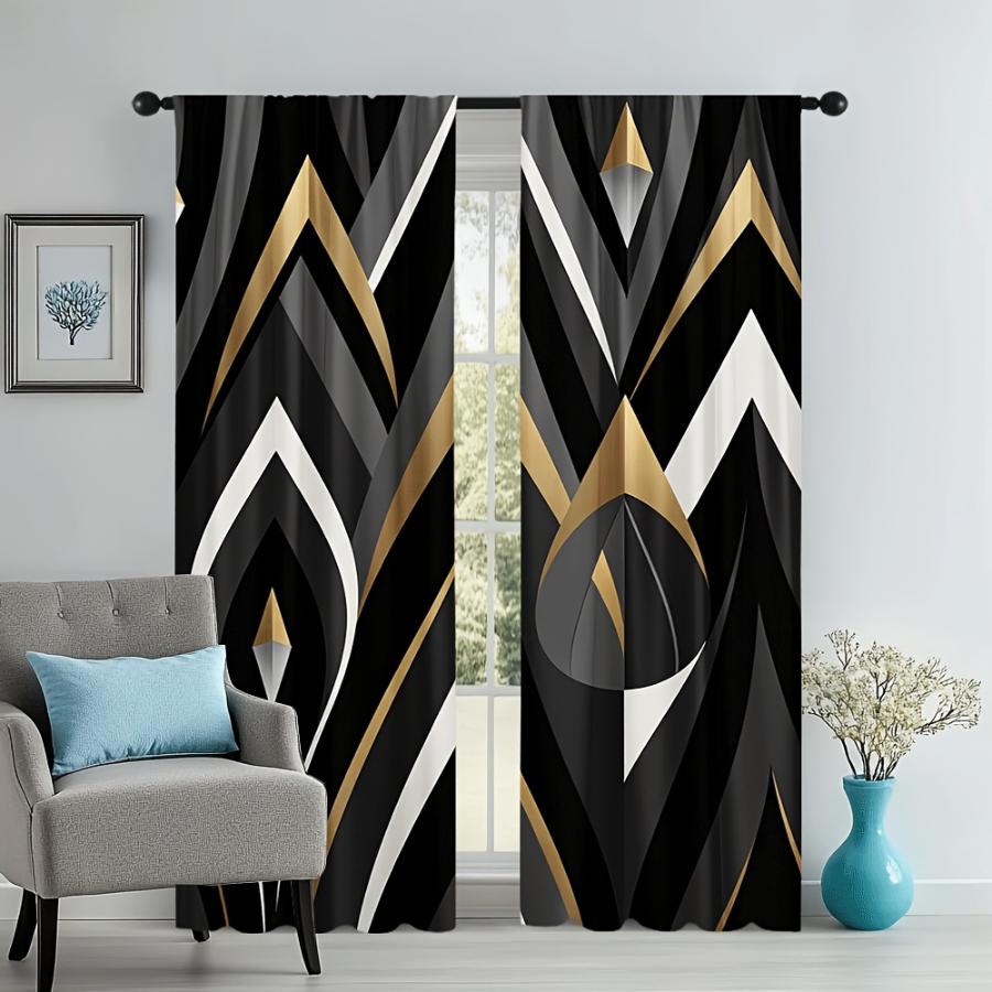 2PCS Digital Printed Curtains, Geometric Rhythm Pattern, Blackout Door Curtain All Seasons Christmas Halloween Valentine Decor