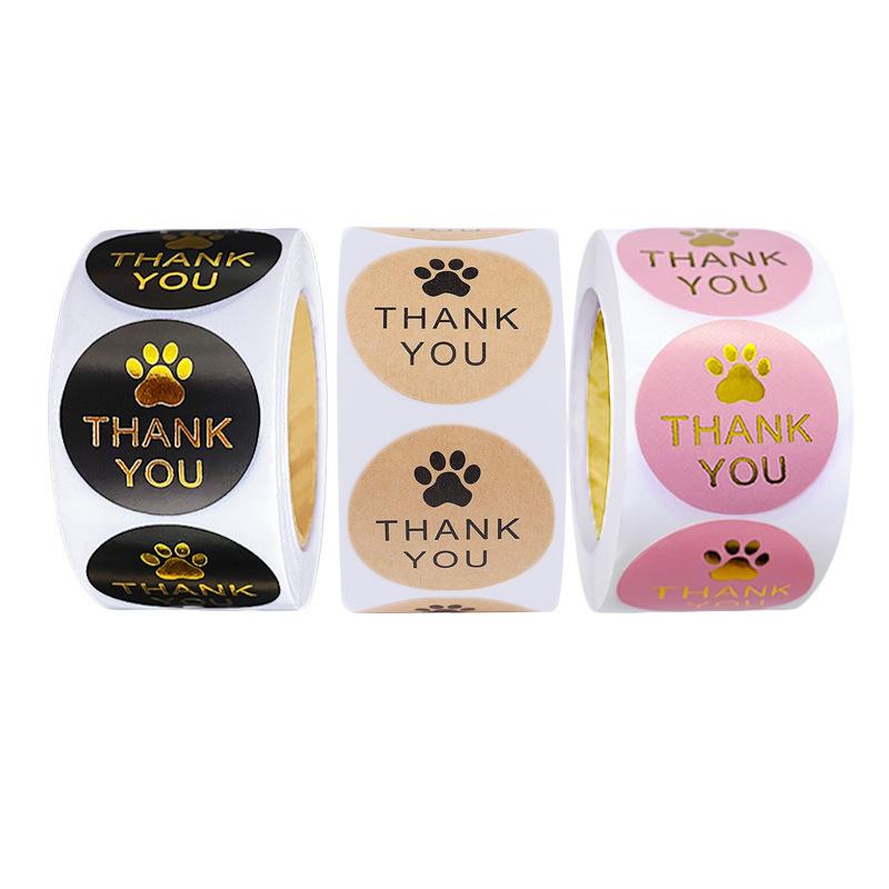 Round Cat Paw Pink & Black Cowhide Thank You Stickers - Hot Stamping Adhesive Seals