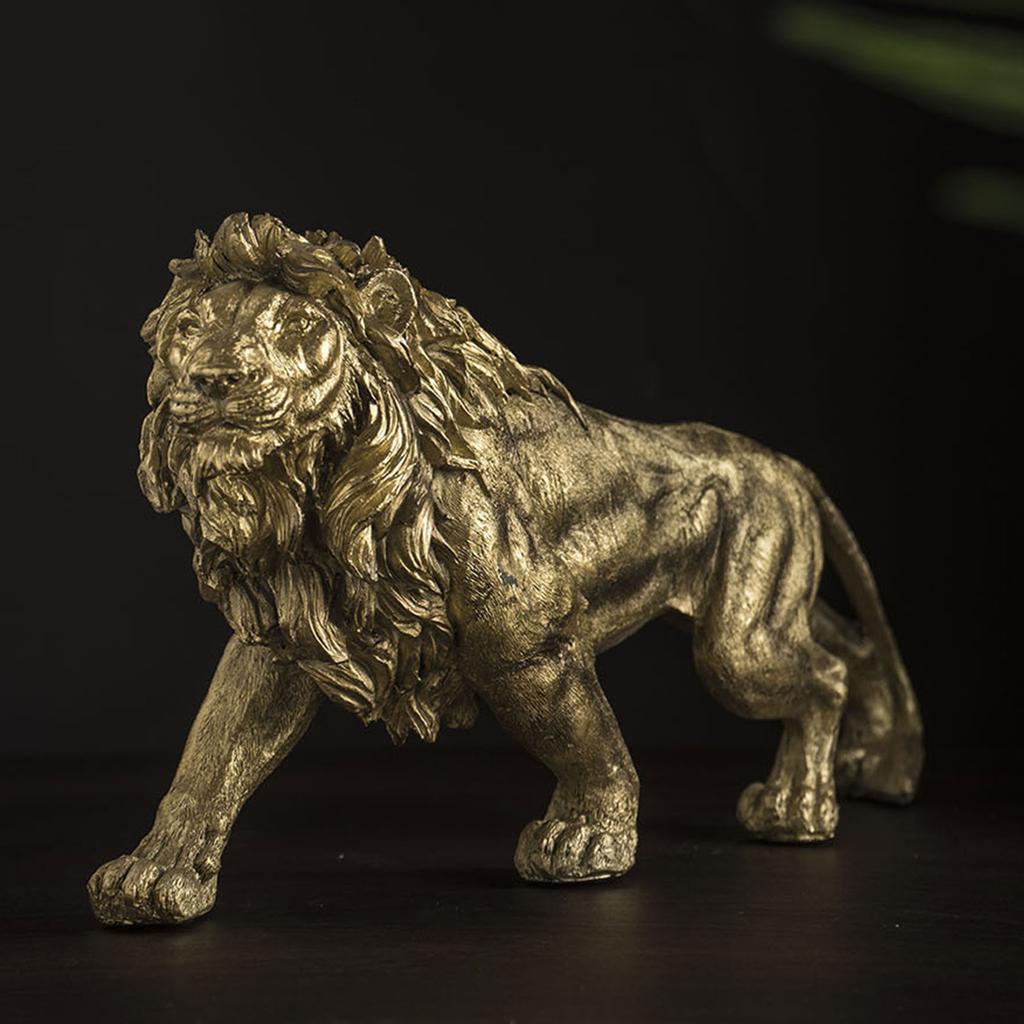 Golden Lion King Resin Ornament Home Office Desktop Animal Statue Decoration Accessories Living Room Home Decoration