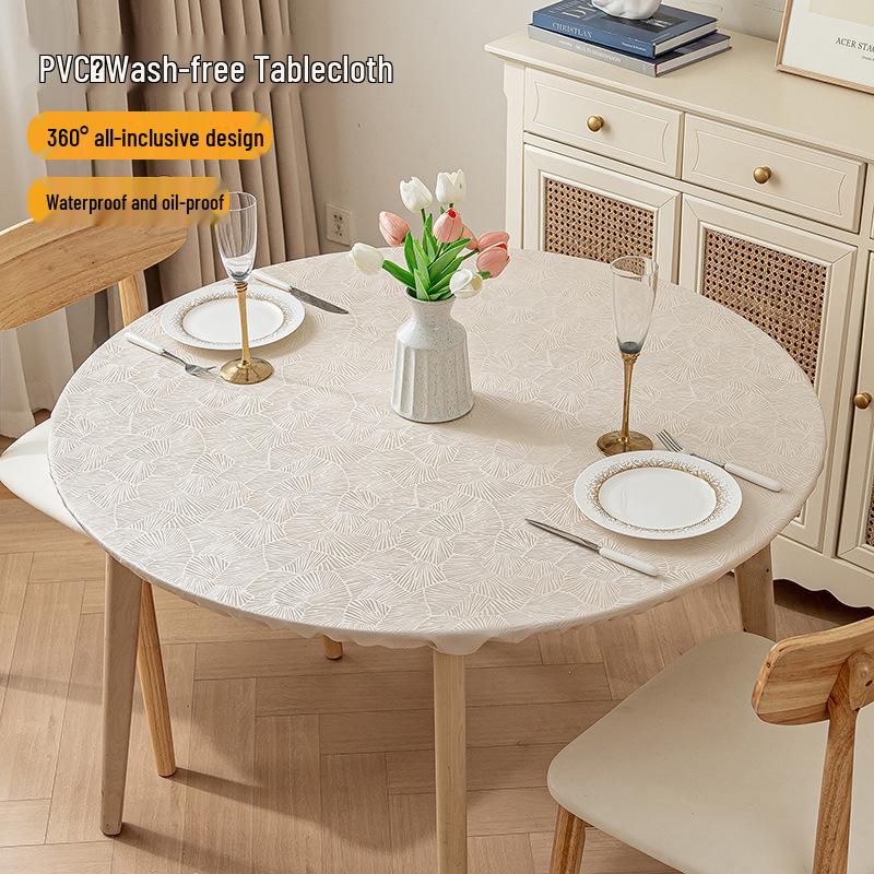Non-Slip Waterproof Round Table Cover: Elastic, Oilproof, Anti-Scalding, Wash-Free Tablecloth for Dining Tables.