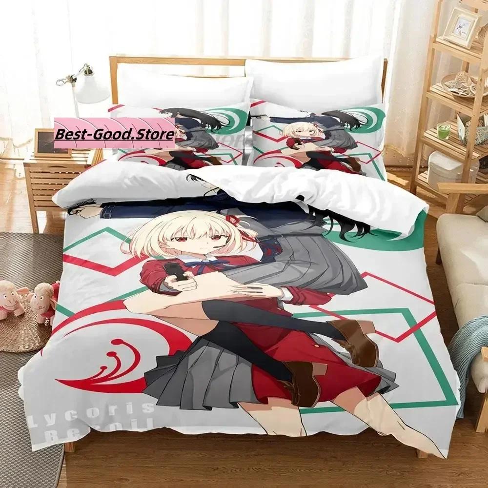 New Lycoris Recoil Bedding Set Single Twin Printed Bed Set With Pillowcase Duvet Cover Soft Single Double Queen Super King Size