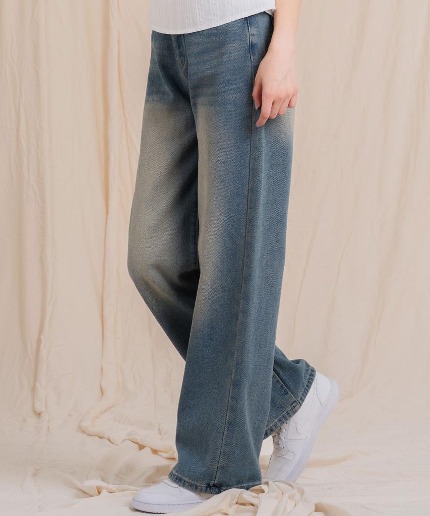 Ellamo 52_2 Women'S Washed Wide Half-Elastic Denim Pants (Short/Standard/Long)_Vintage Yellow