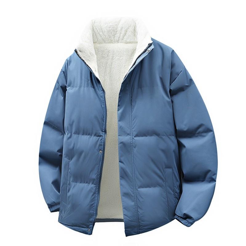 Unisex Winter Cotton Padded Jacket Warm Thick Fleece-Lined Stand Collar Casual Outerwear Teens Adults