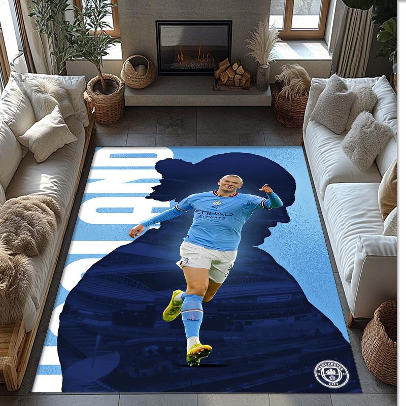 Erling Haaland Bedrukte Flanellen Vloerkleed Antislip Zacht Polyester Vloerkleed Binnen Decoratie Mat voor Slaapkamer Woonkamer Bank