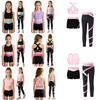 Kids 3 Piece Dance Outfit Tracksuit Girls Cross Nack Tank Sport Bra with Yoga Pants Leggings Ballet Shorts Set