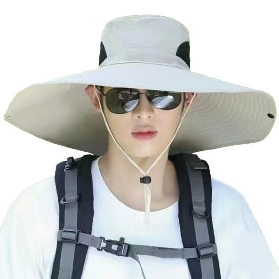 Fisherman Hat Adjustable Chin Strap Breathable Mesh Waterproof Lightweight Quick-Drying Wide Brim Sun Protection Hat