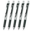 PENTEL EnerGel Gel Ballpoint Silver 5 Pens Pen, Retractable, 0.3mm, Barrel, XBLN73-A, Black,