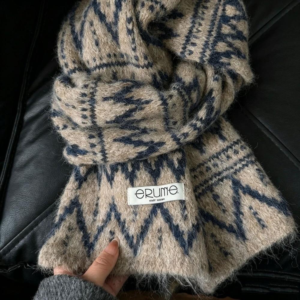Polyester Thick Knitted Scarf Cold Proof Fall Winter Scarf Diamond Pattern Scarf Outdoor Activity