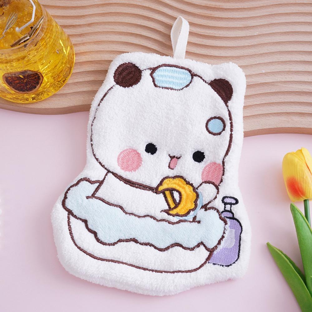 New Kawaii Cartoon Hand Towel Double Layer Bubu Dudu Wipe Cloth Coral Velvet Hanging Towel Kitchen Cleaning Rag