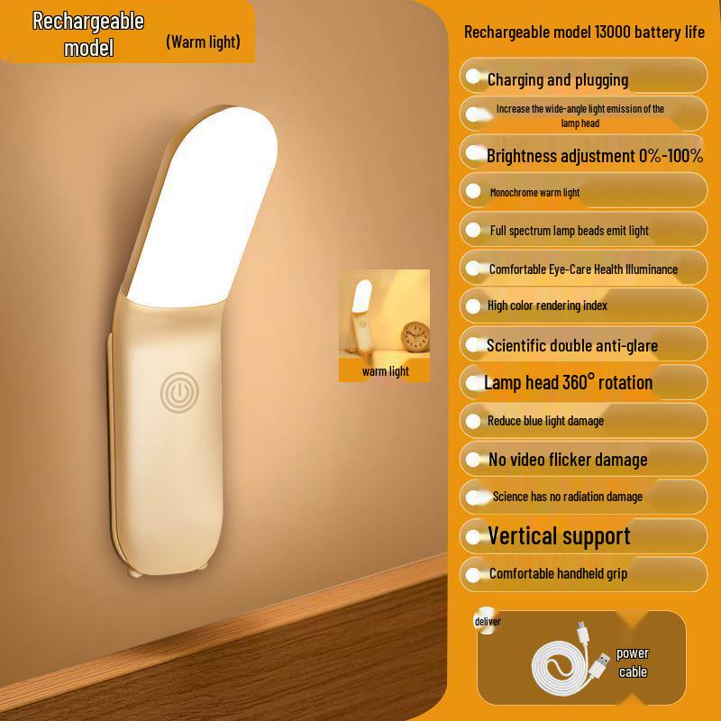 Rechargeable Eye-Friendly Desk Lamp: Magnetic Touch Night Light with Cool Light, Ideal for Dorms, Bedside Use, and Extended Battery Life