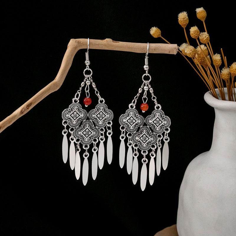 Bohemian Ethnic Style Long Tassel Metal Dangle Earrings
