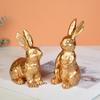 2Pcs Easter Bunny Ornament Carved Golden Rabbit Resin Figurine Animal Statue Home Office Holiday Party Desktop Decoration