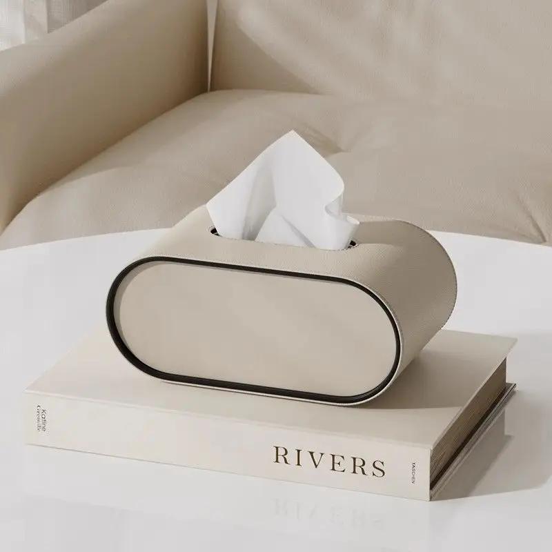 PU Leather Tissue Box with Storage Rack Home Decor Paper Holder Napkin Holder for Office Table, Countertop, Night Stand & More