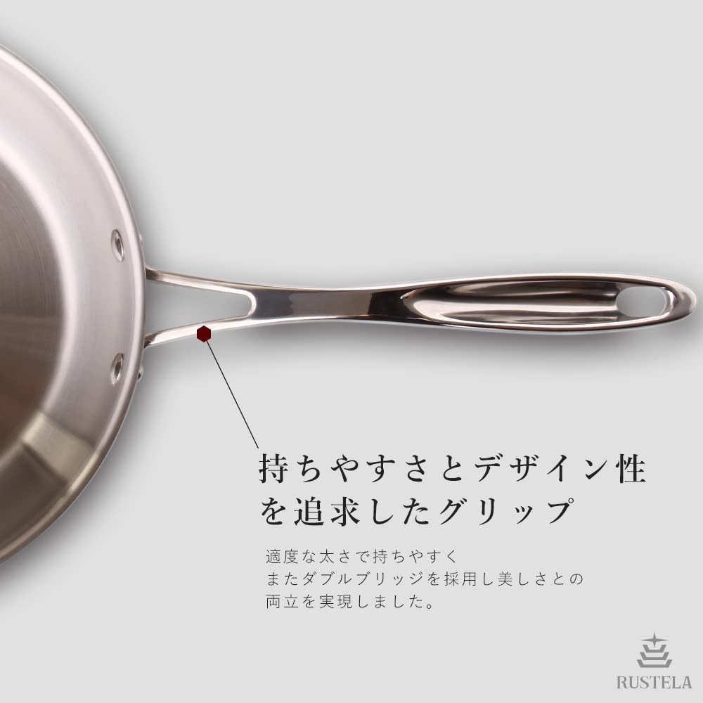 Sartén comercial de acero inoxidable RUSTELA IH apta para lavavajillas, 24 cm, estructura de tres capas, compatible,