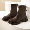 Skórzane Grube Damskie Botki Retro Na Średnim Obcasie Zimowe Buty Trend 2025 Zimowy Projektant Klasyczne Goth Motocyklowe Botas De Mujer