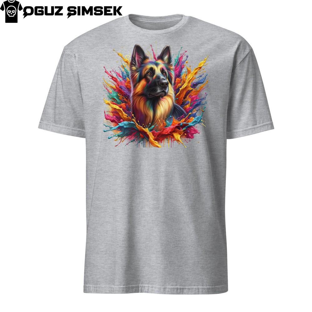 Colorful German Shepherd Unisex T-Shirt | Vibrant Paint Splashes Design | S-3XL