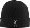 Black Knitted Beanie with Funny Frog in Shark Costume Patch Winter Warm Hat for Unisex Women Humorous Animal Print Skull Cap