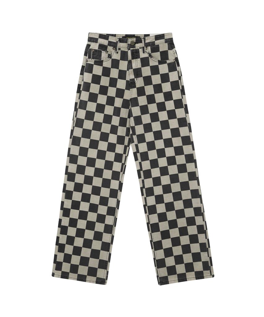 Pillogeulaem Queen Chess Pigment Wide Pants (Beige)