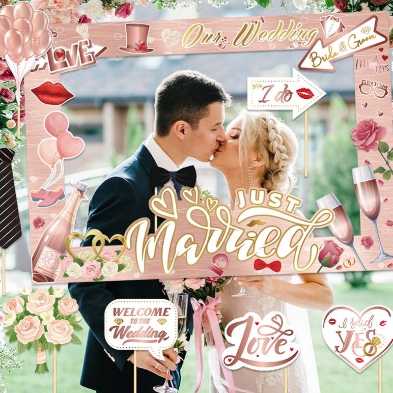 Hochzeitsparty-Zubehör Papier Fotoautomaten-Requisiten und Rahmen-Set Lustige Hintergrunddekorationen für Hochzeitsspaß und Fotografie
