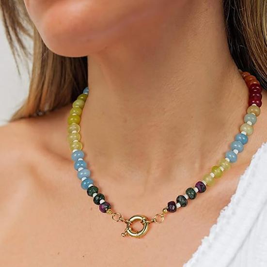 Náhrdelník z kamenných korálků Barevný korálkový choker Boho letní dovolenkový náhrdelník pro ženy Denní nošení Párty Plážová dovolená Šperky