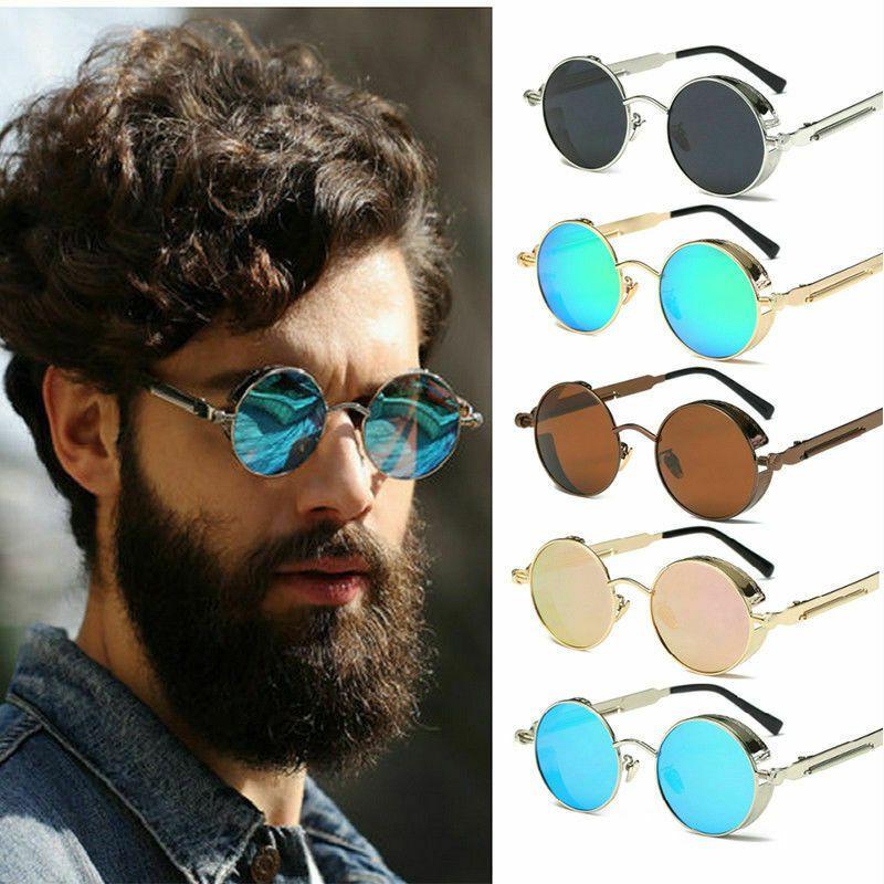 Vintage Steampunk Round Sunglasses With Reflective Mirrored Lenses And Metal Frame