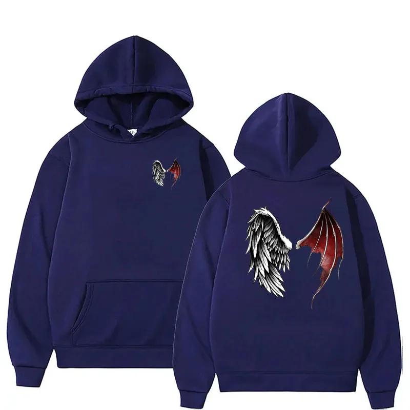 Felpa con cappuccio pullover Ali di Lucifero Ali di angelo diavolo Paradiso e Inferno Idea regalo su Felpa sportiva pullover in pile con cappuccio da donna