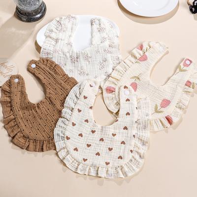 Cute Ruffle Edge Baby Bibs Kids Feeding Anti Dirty Bibs Infant Burp Cloths Newborn Fashion Pure Cotton Feeding Set Accessories