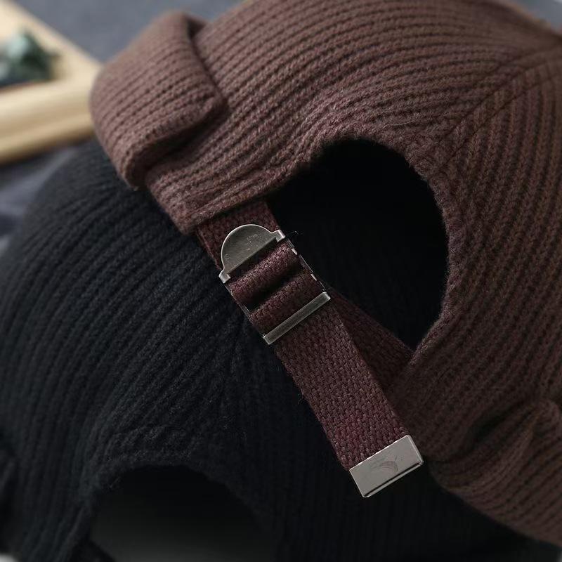 Japanese Black Casual Versatile Trendy Male Landlord Hat Winter Wool Small Round Hat Brimless Knitted Melon Leather Hat Cold Hat Women