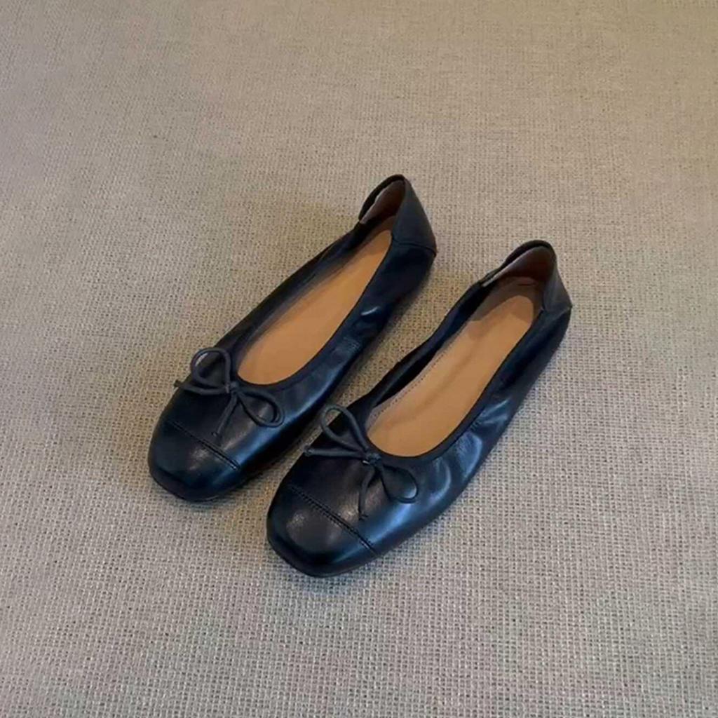 Version peau de mouton~ chaussures pour femmes rétro à bouche légère à une pédale en cuir souple à semelle souple chaussures de grand-mère rétro à semelle plate en cuir petites chaussures simples