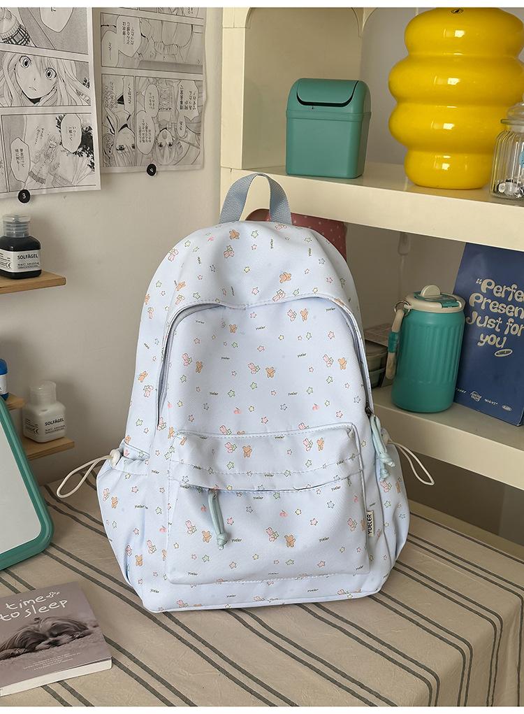 Schoolbag Japanese fresh floral bear backpack cure light blue sweet girl exclusive summer trip photo backpack