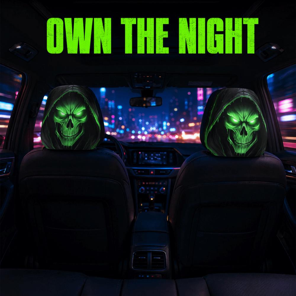 2PCS Skull Pattern Halloween Car Headrest Covers Auto Interior Decoration Cover Vehicle Interior