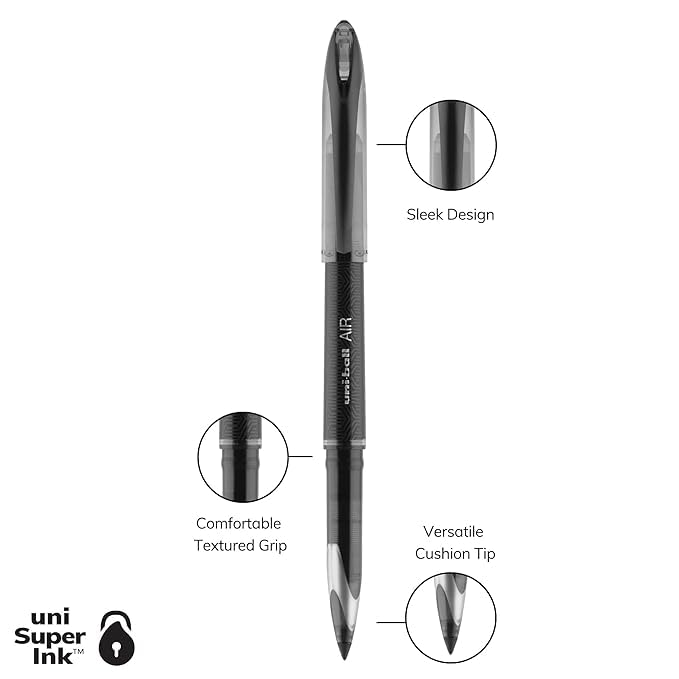 Uni-Ball Air UBA188M 0.5mm Black Ink Roller Ball Pens Pack of 3 for Office, School & Home Use