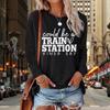 Women Autumn Tops Colored Letters Print Causal Long Sleeve T-shirt Top Blouse