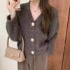 Retro Color Dot Sweater Jacket Top Women's 2025 Autumn and Winter New Lazy Wide Wind Soft Waxy Flower Thread Knitted Cardigan