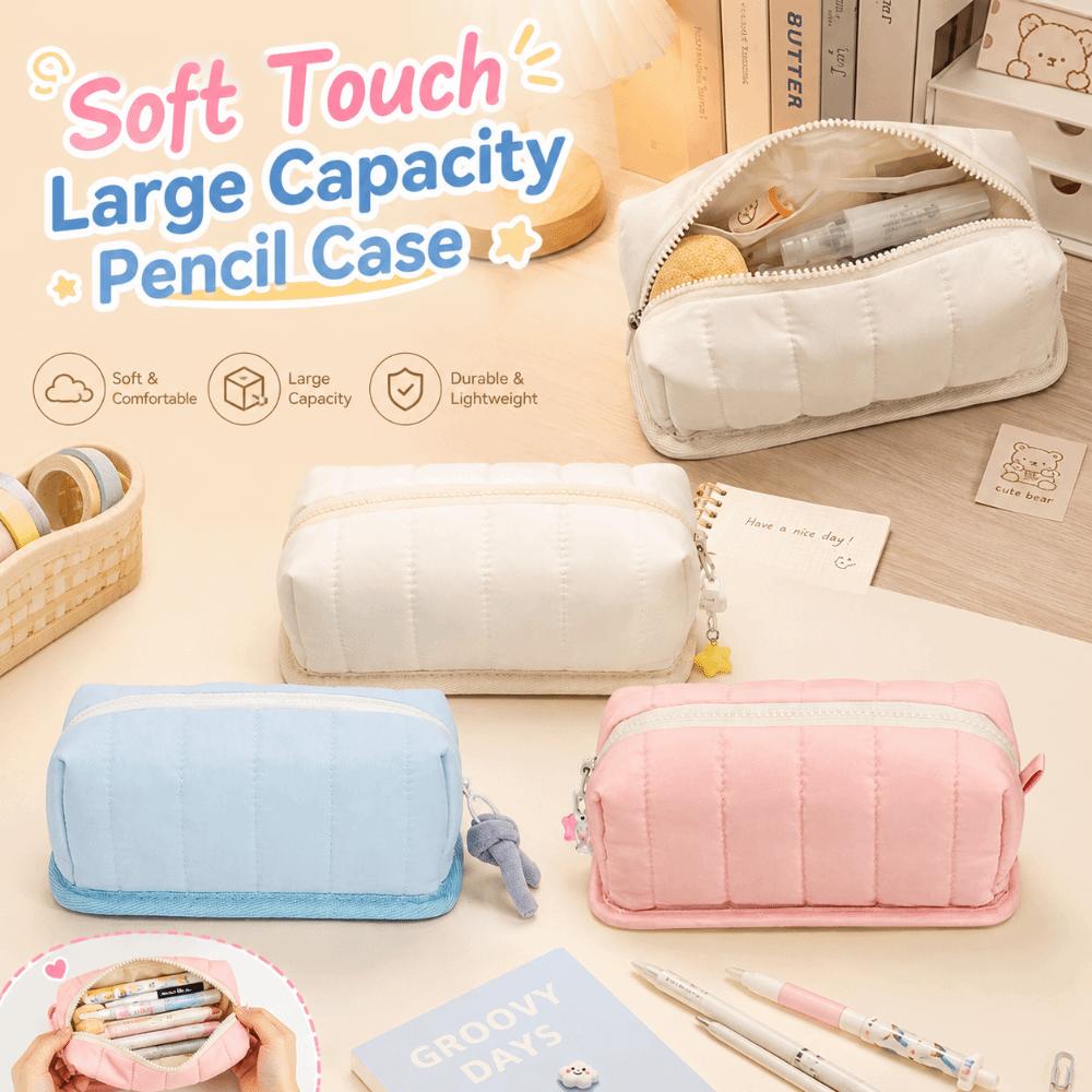 Large Capacity Pencil Case Solid Color Pencil Pouch Portable Stationery Pouch  Gift